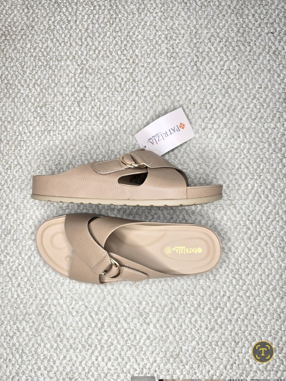 Patrizia by Spring Step Rutha Women's Beige Slide Sandals with Buckle NWOB
